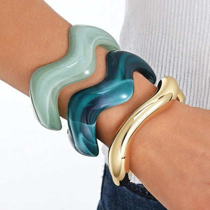 3 Pcs Vintage Minimalist Wavy Cuff Bangle Chunky Stackable Bracelets Set