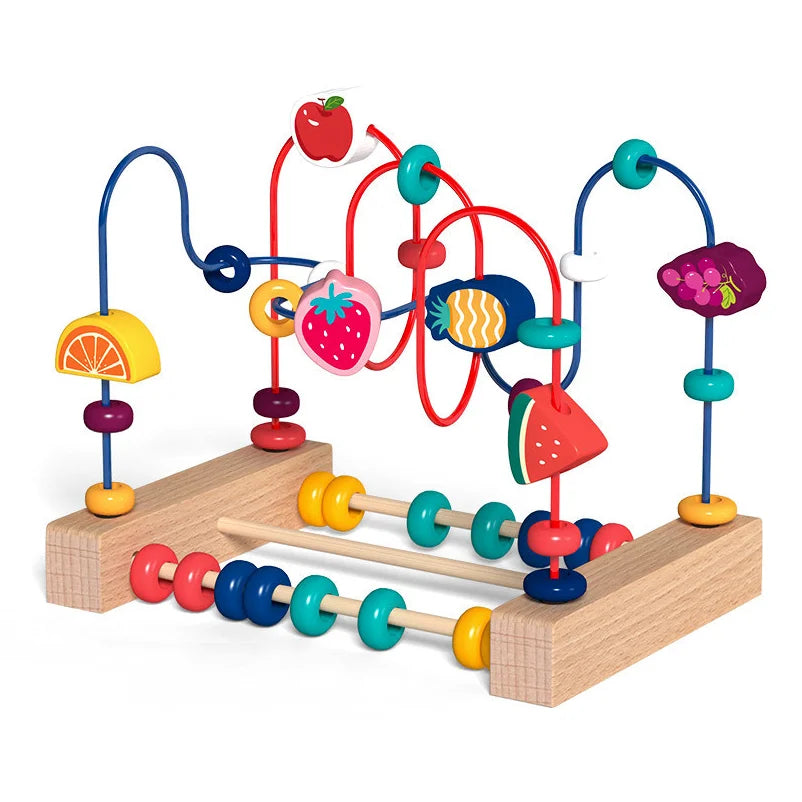Montessori Wooden Roller Coaster Bead Maze Abacus Math Toys