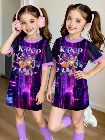 Kpop Cartoon Graphic Funny Short Sleeve Dress