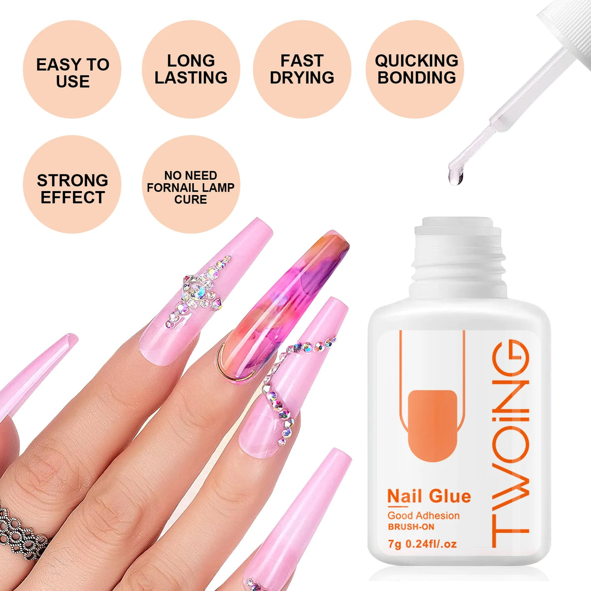 7g Super Strong Nail Glue For False Nail Tips, Acrylic Nails Press On Nails,Fake Nails Art Decoration Lasting Adhesion