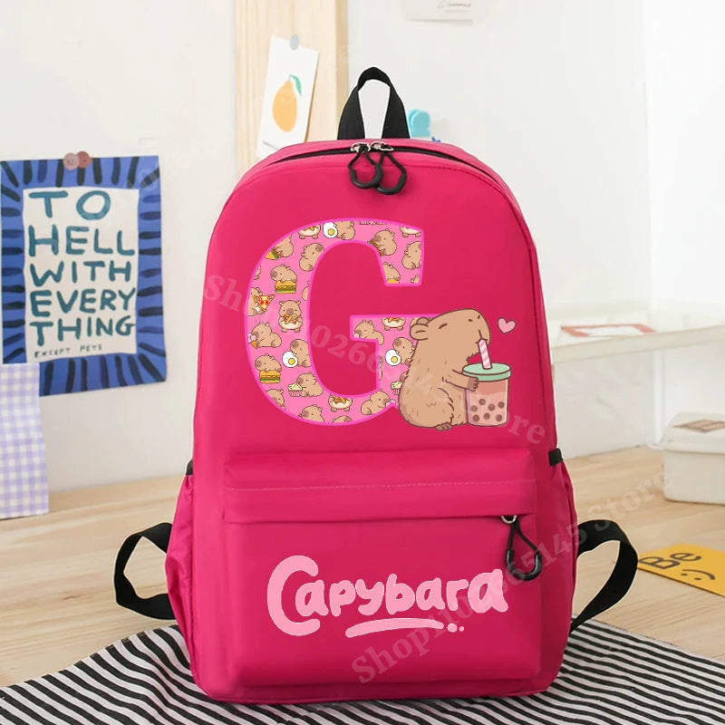 Capibara Kids Backpack New Anime Capybara Letter A-Z School Bags