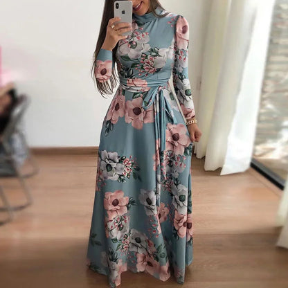 Floral Short Sleeves High Waist Maxi Dress