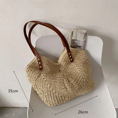 Casual Straw Woven Shoulder Wicker Handmade Beach Bag