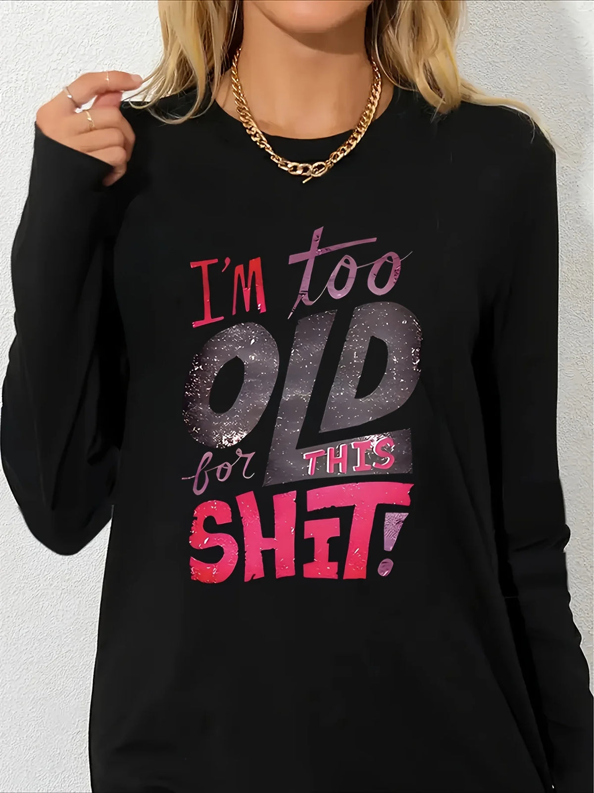 100% Pure Cotton Loose Letter Dog Print Round Neck Long Sleeved T-Shirt