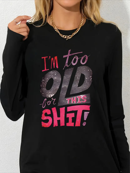 100% Pure Cotton Loose Letter Dog Print Round Neck Long Sleeved T-Shirt