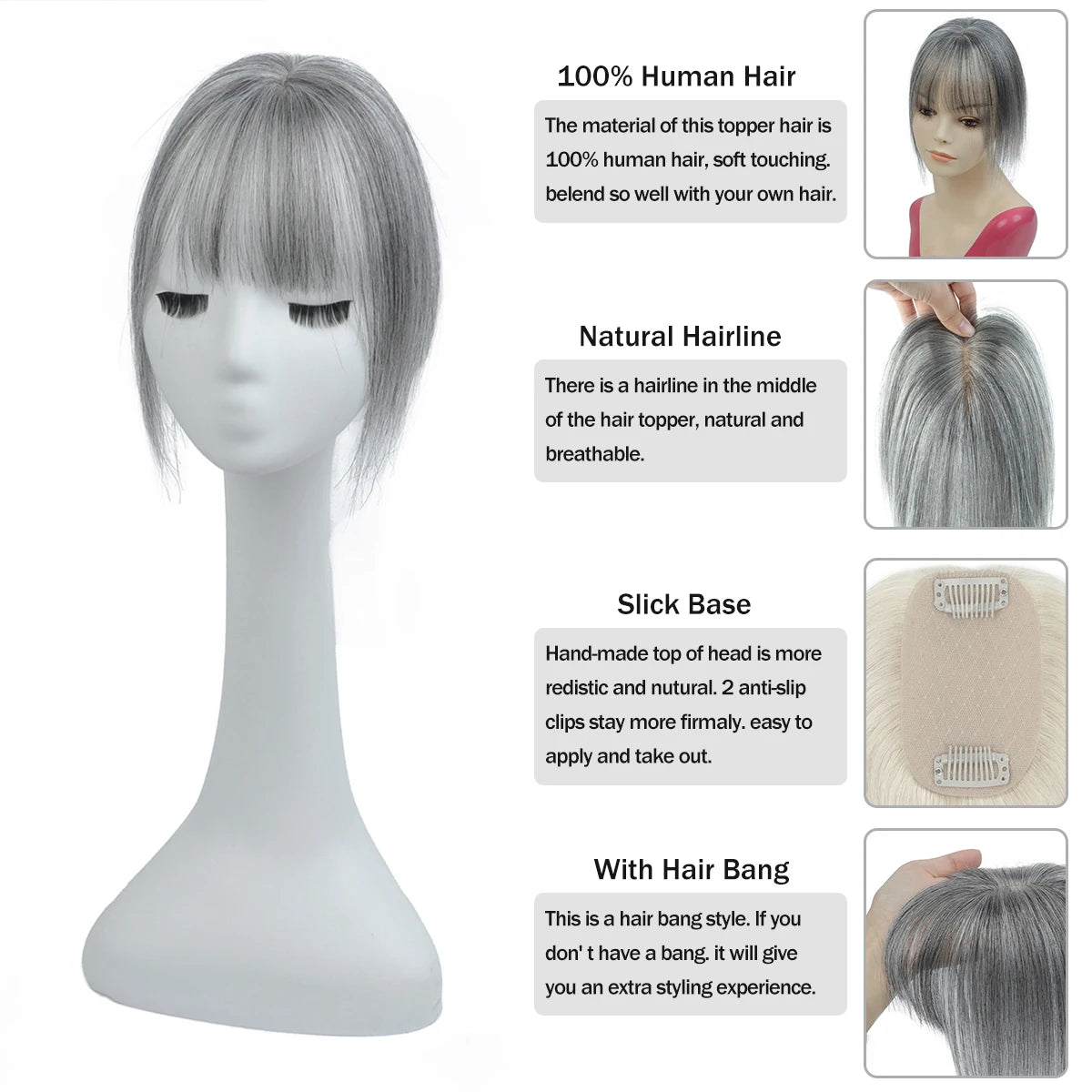 Real Human Hair Toppers Bangs 3D Hair Pieces with Thinning Hair Bangs