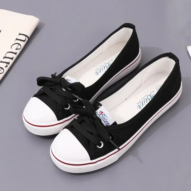 Canvas Small White Shallow Cut  Flat Soft Platform Sneakers