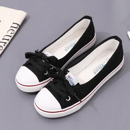 Canvas Small White Shallow Cut  Flat Soft Platform Sneakers