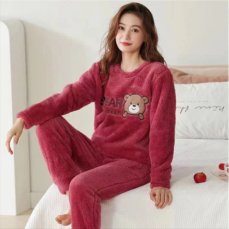 Thickened Warm Flannel Cute Cartoon Bear Pyjama