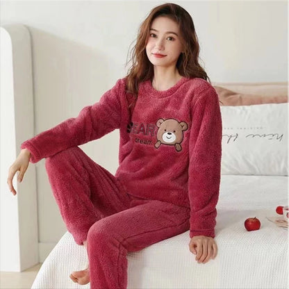 Thickened Warm Flannel Cute Cartoon Bear Pyjama