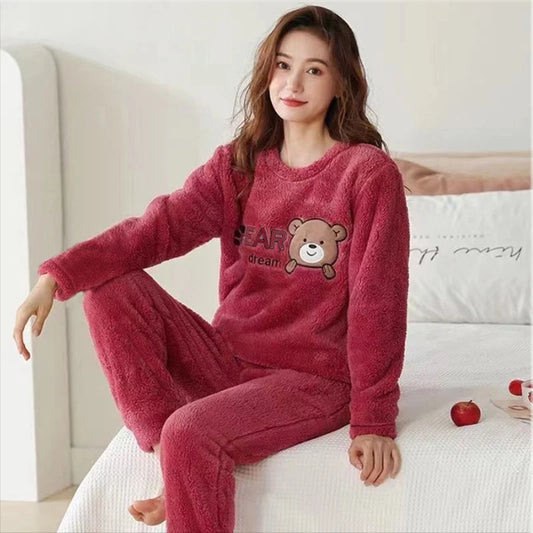 Thickened Warm Flannel Cute Cartoon Bear Pyjama