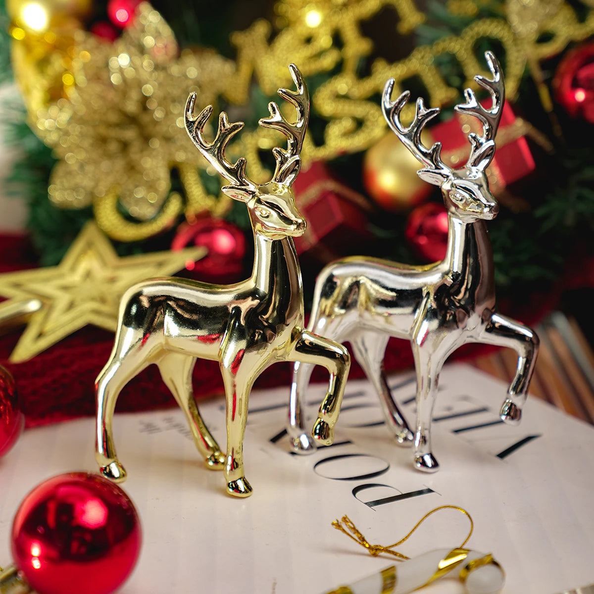 Gold Deer Statue Reindeer Figurines Resin Elk