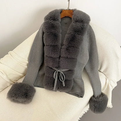 Fur Cardigan Detachable Collar Jacket Faux Fur Coat