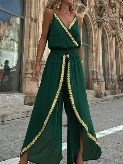 Casual Purple Gold Embellished Jumpsuit