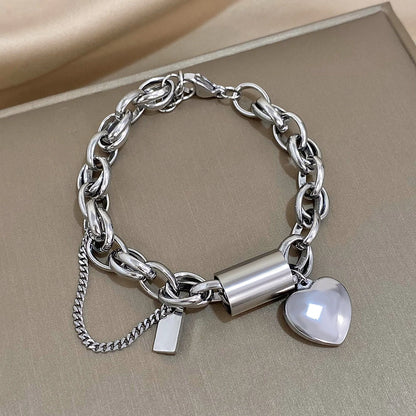 DANA Heart Lock Stainless Steel Charm Bracelet