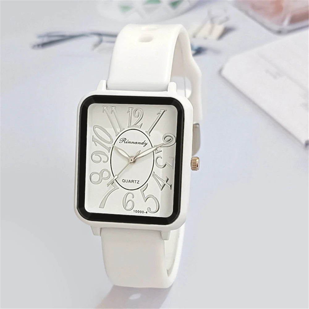 Minimalist Sports Square Figures Quartz Grey silicone tape Wristwatches