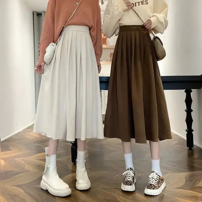 Vintage Pleated High Waist Korean College Long Goth Skirt