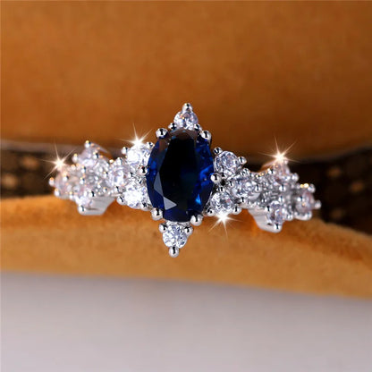 Cute Blue Oval Zircon Stone Vintage Silver Rings