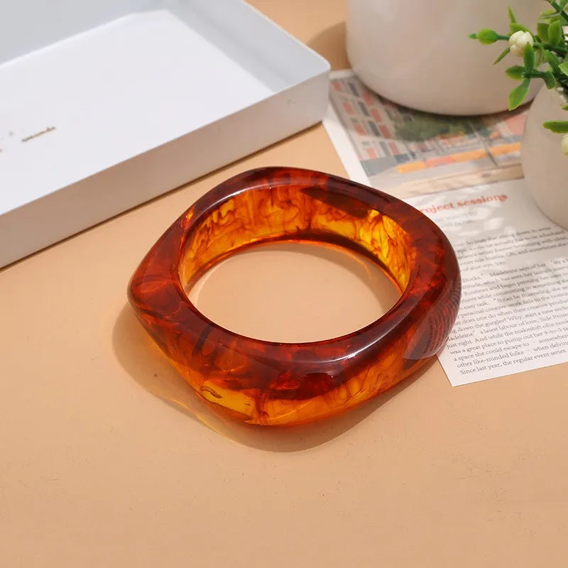 DANA Coffee Thick Resin Bangles Geometric Bracelets