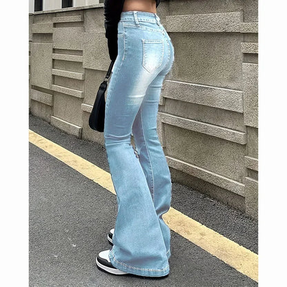 High Waist Flared Jeans Trousers