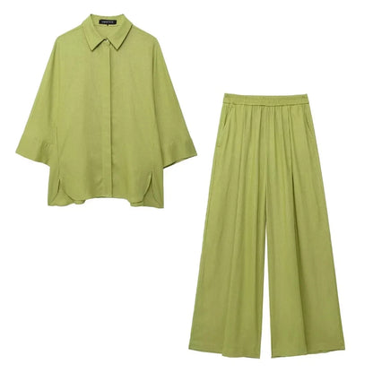 Casual Solid Blouse Pant Sets