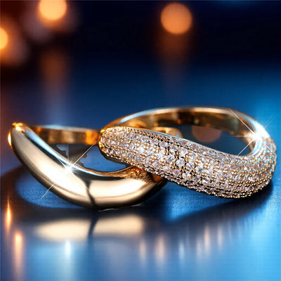 White Zircon Stone Vintage Gold Bridal Rings set
