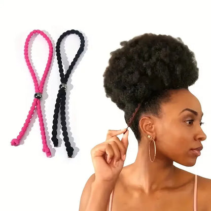 4pcs Adjustable Beaded Hair Ties Set Vintage Knitted Style High Elasticity for Curly