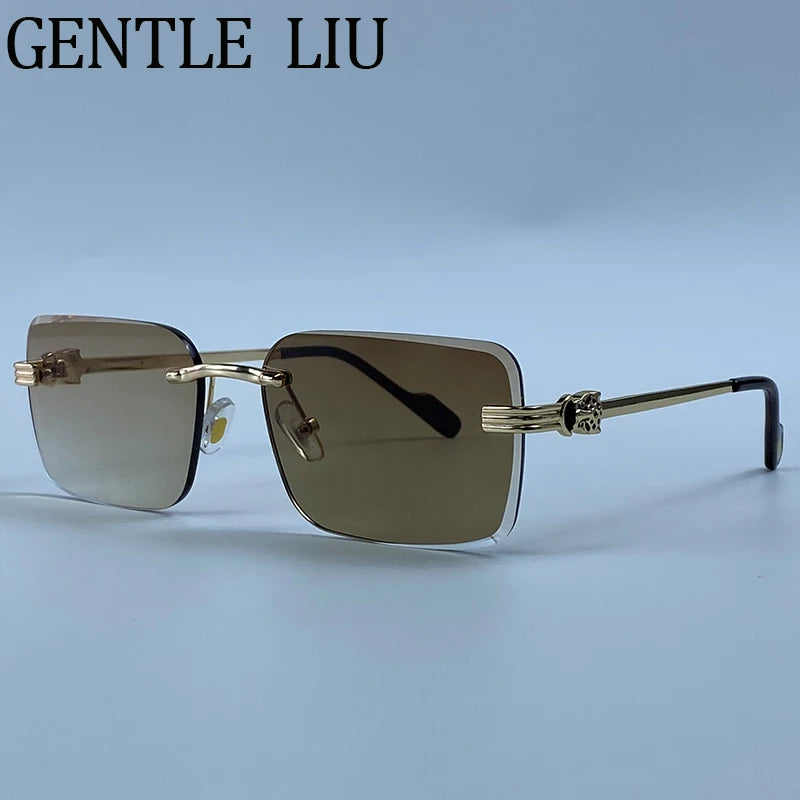 Rectangle Rimless Punk Luxury Metal Frame Sun Glasses