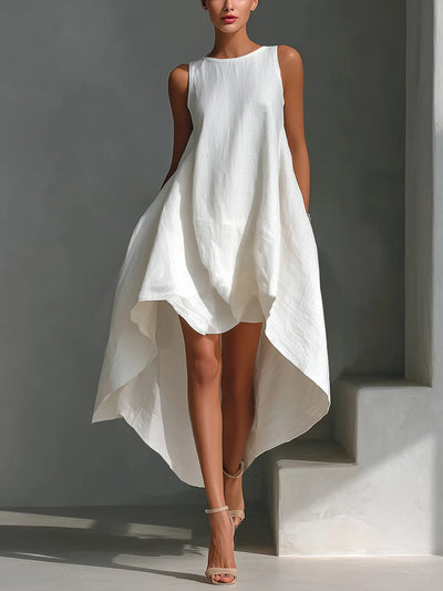 Cotton-Blend Front-Short Back-Long Irregular Dress