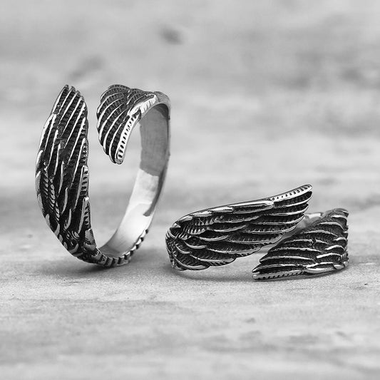 Angel Wings Stainless Steel Punk Biker Rings