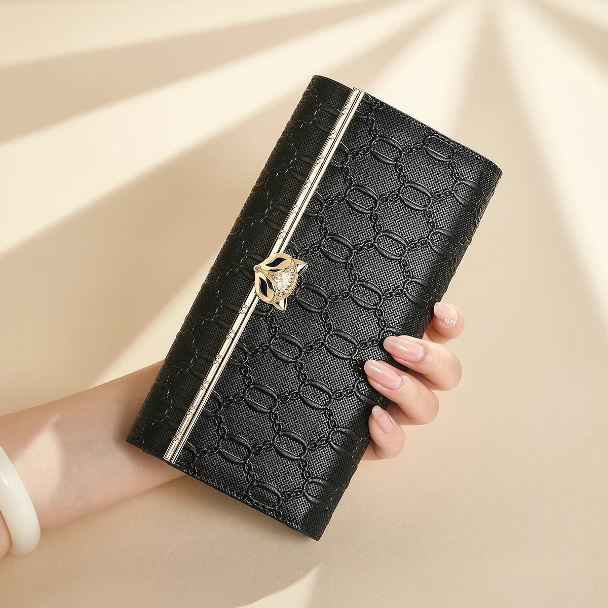 Split Leather Long Wallet Clutch Bag
