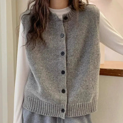 Knitted Sleeveless O-Neck Knit Vest Outerwears Sweaters