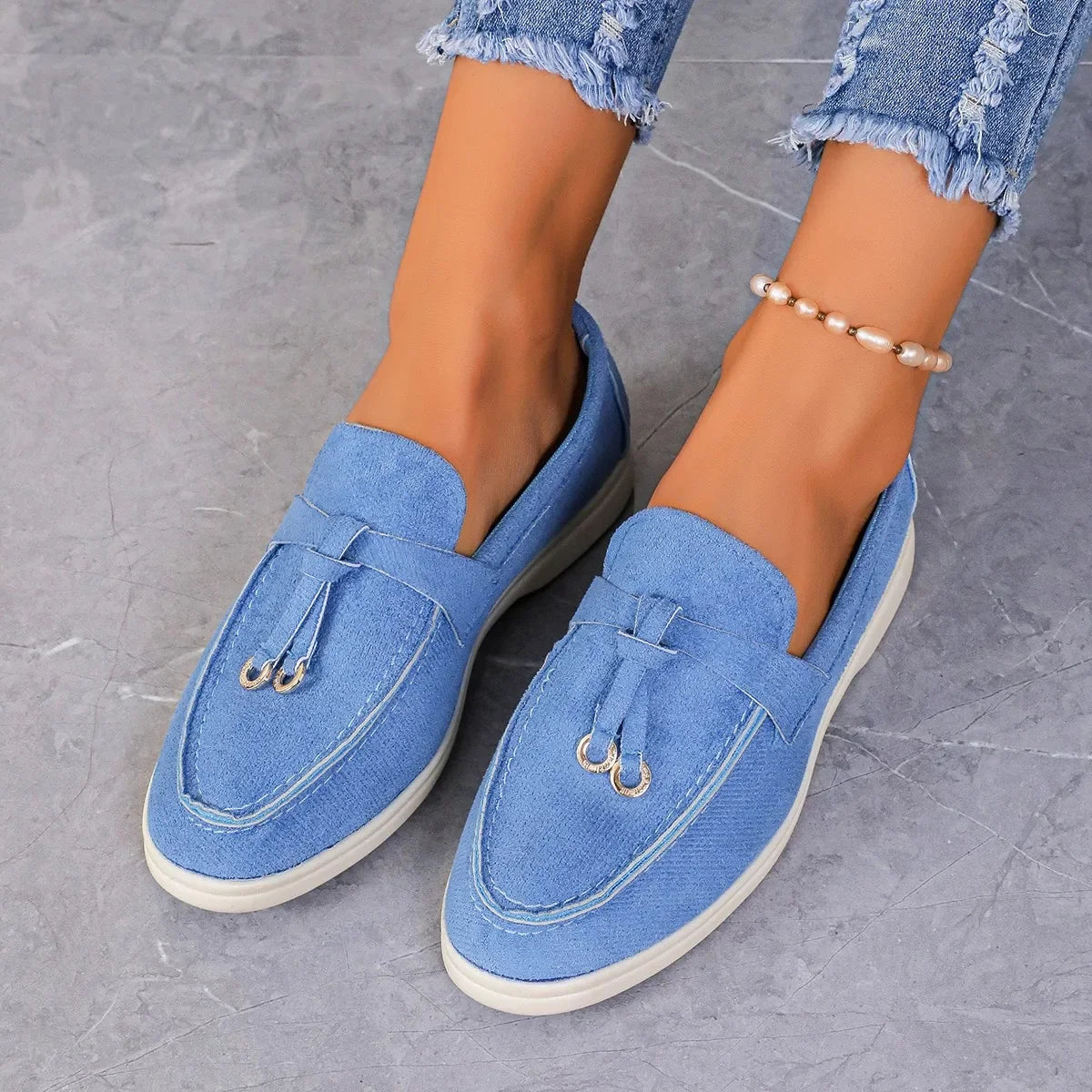 Lefu  Soft Leather Retro Lazy Flat Bottom Shoes