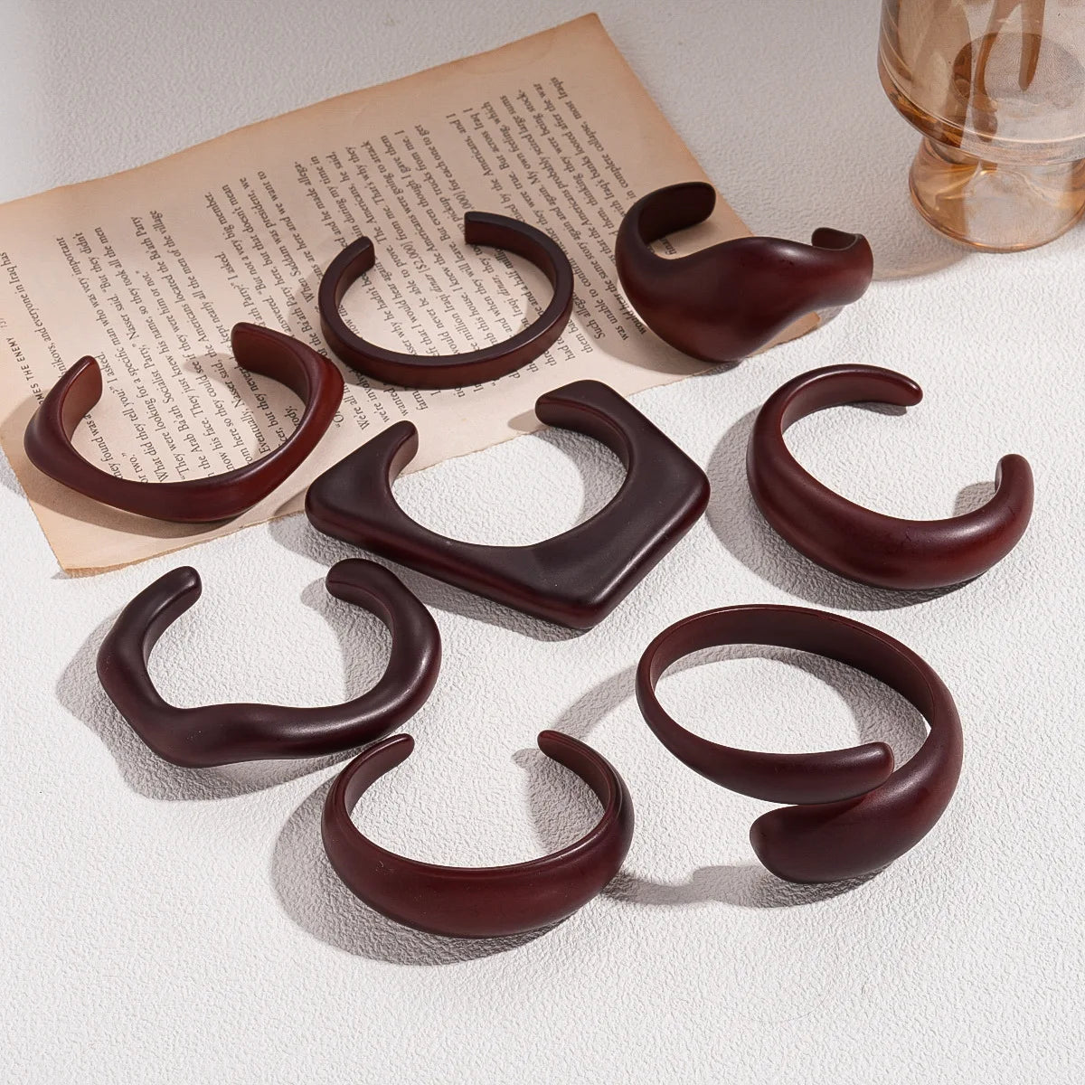 Coffee Wood Cuff Smudging Bangles Hip Hop Geometric Brown Acrylic Resin Wide Bracelets