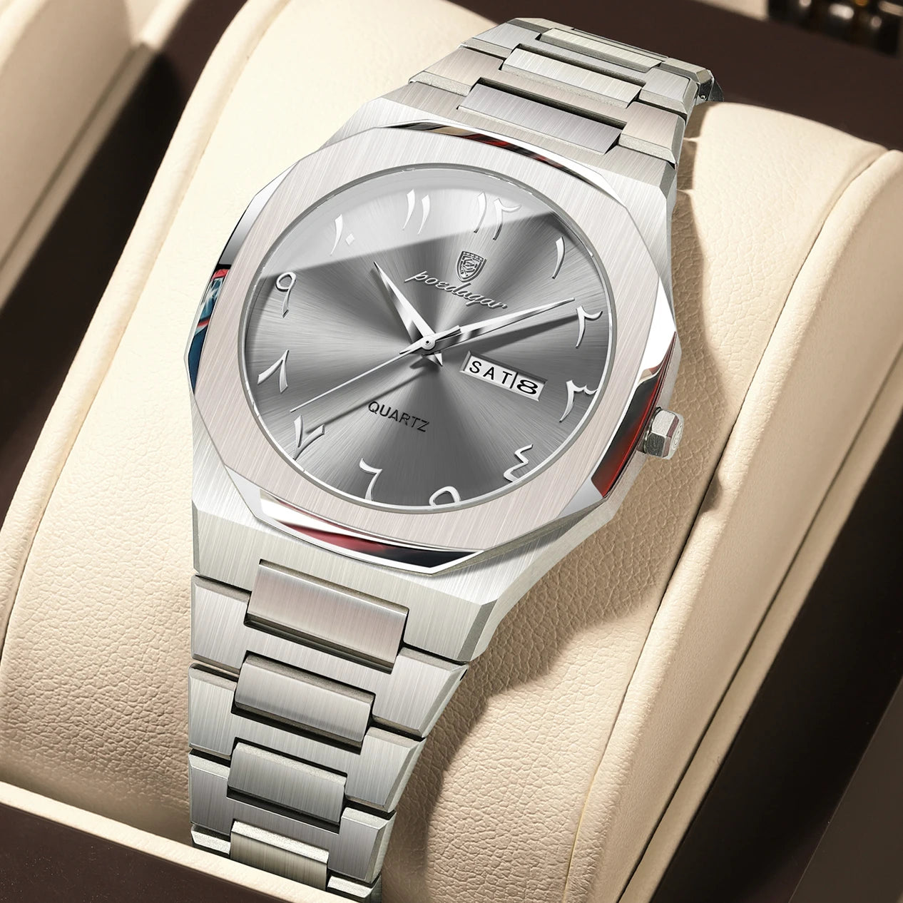 Elegant Quartz Stainless Steel Luxury Wristwatch