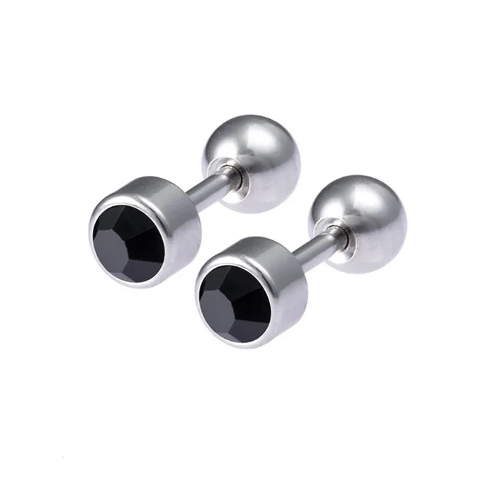 2Pcs Surgical Steel Crystal Screw Ball Stud Earrings