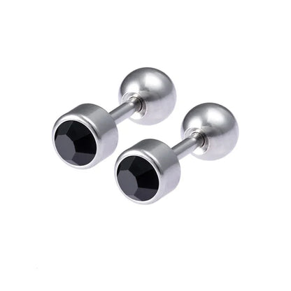 2Pcs Surgical Steel Crystal Screw Ball Stud Earrings