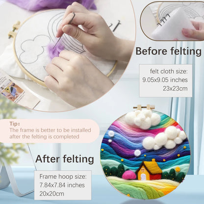 Waterfall Landscape Wool Felting Painting Frame DIY Wool Embroidery Kit