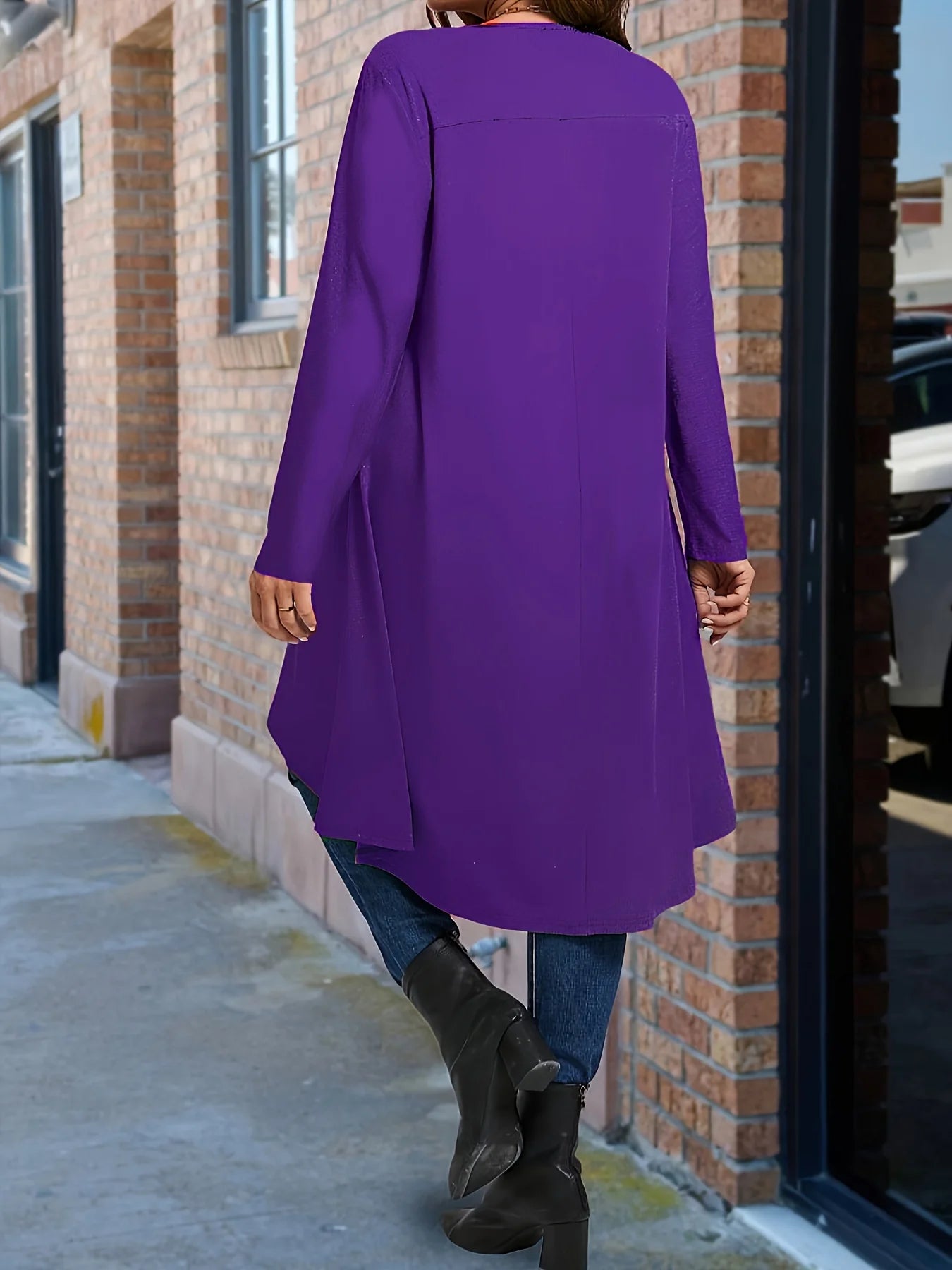 Plus Size Long Sleeve Elegant Crew Neck Asymmetrical Dipped T-shirt