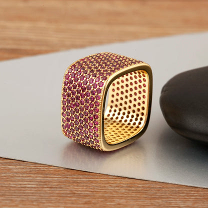 Square Shape Crystal Unisex Copper Zircon Rings