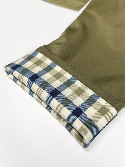 Plaid Lining Solid Trench Coat Single Breasted Long Sleeve Jacket