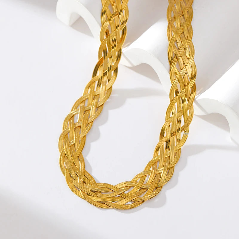 316L Stainless Steel Gold Color Woven Chain Chokers Necklace