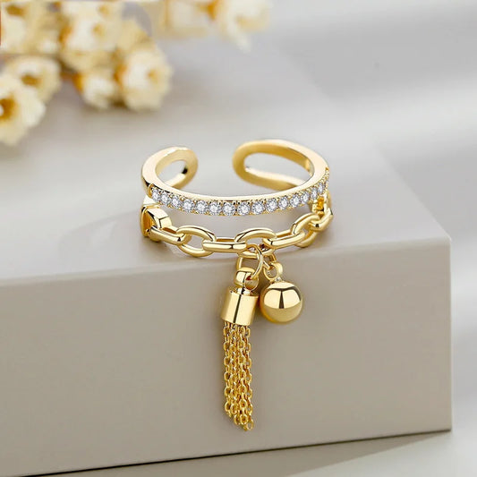 DANA Korean Metal Ball Shaped Tassel Ring