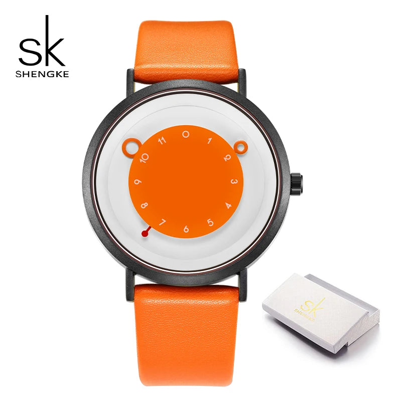 Shengke Creative Yellow Leather Band Wristwatches