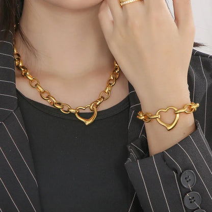 Stainless steel heart pendant necklace set