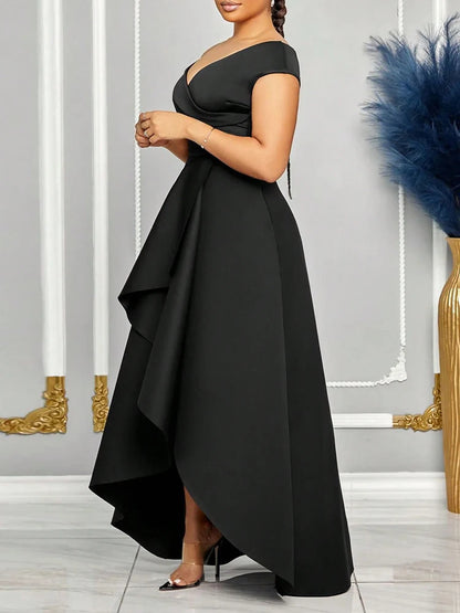 Off Shoulder Evening Solid Maxi Long With Sleeves Dress