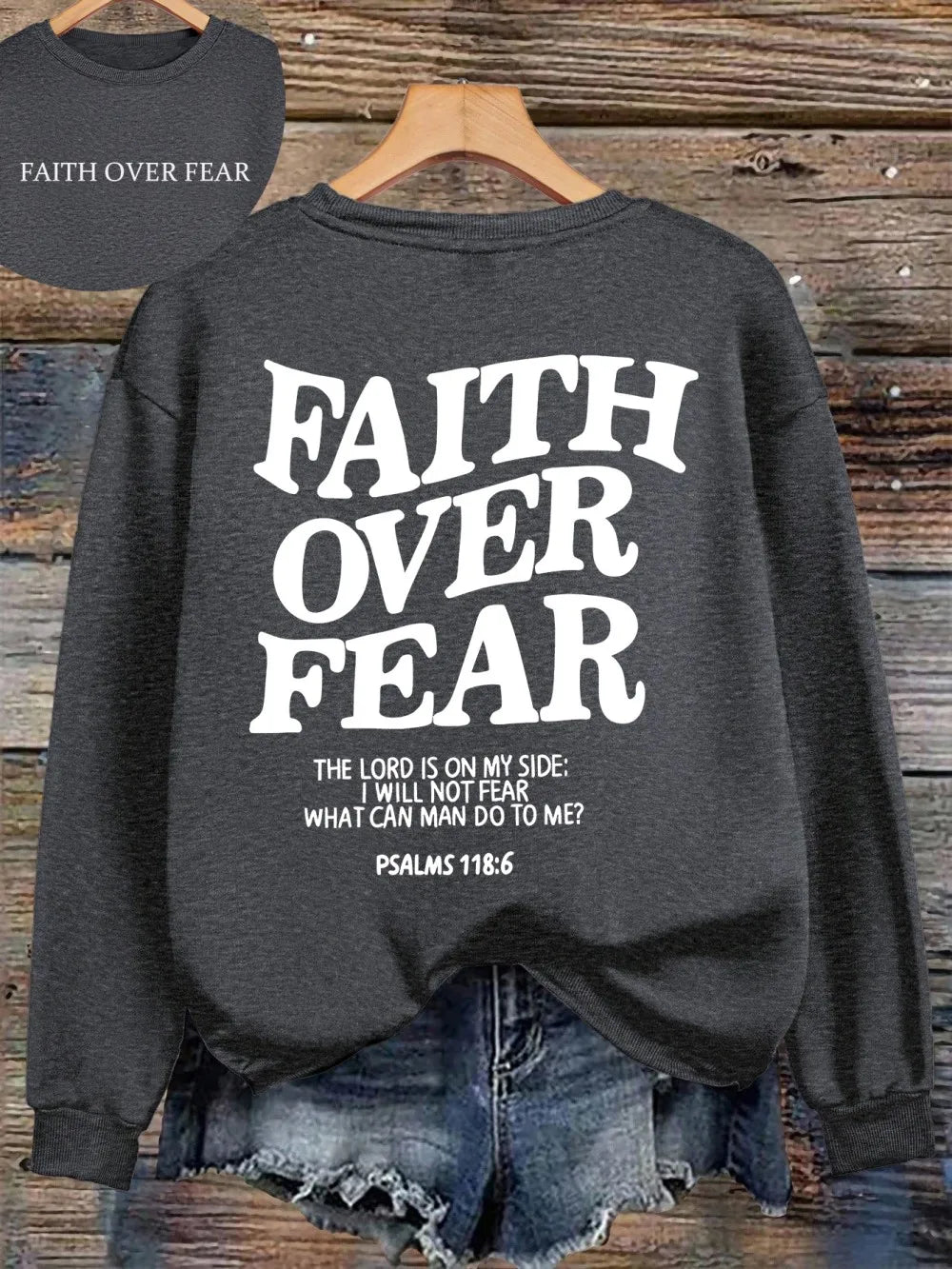 Casual Hoodies Faith Over Fear Letter Printing Sweatshirts Pocket Pullovers