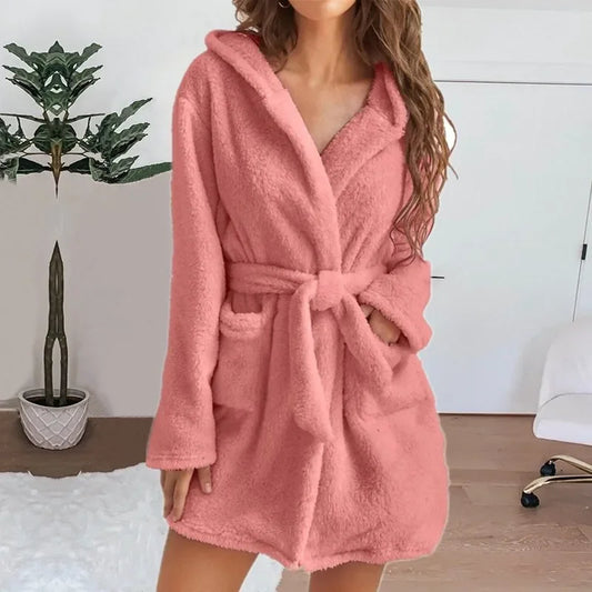 Bath Fluffy Plush Sexy Hooded Bathrobe