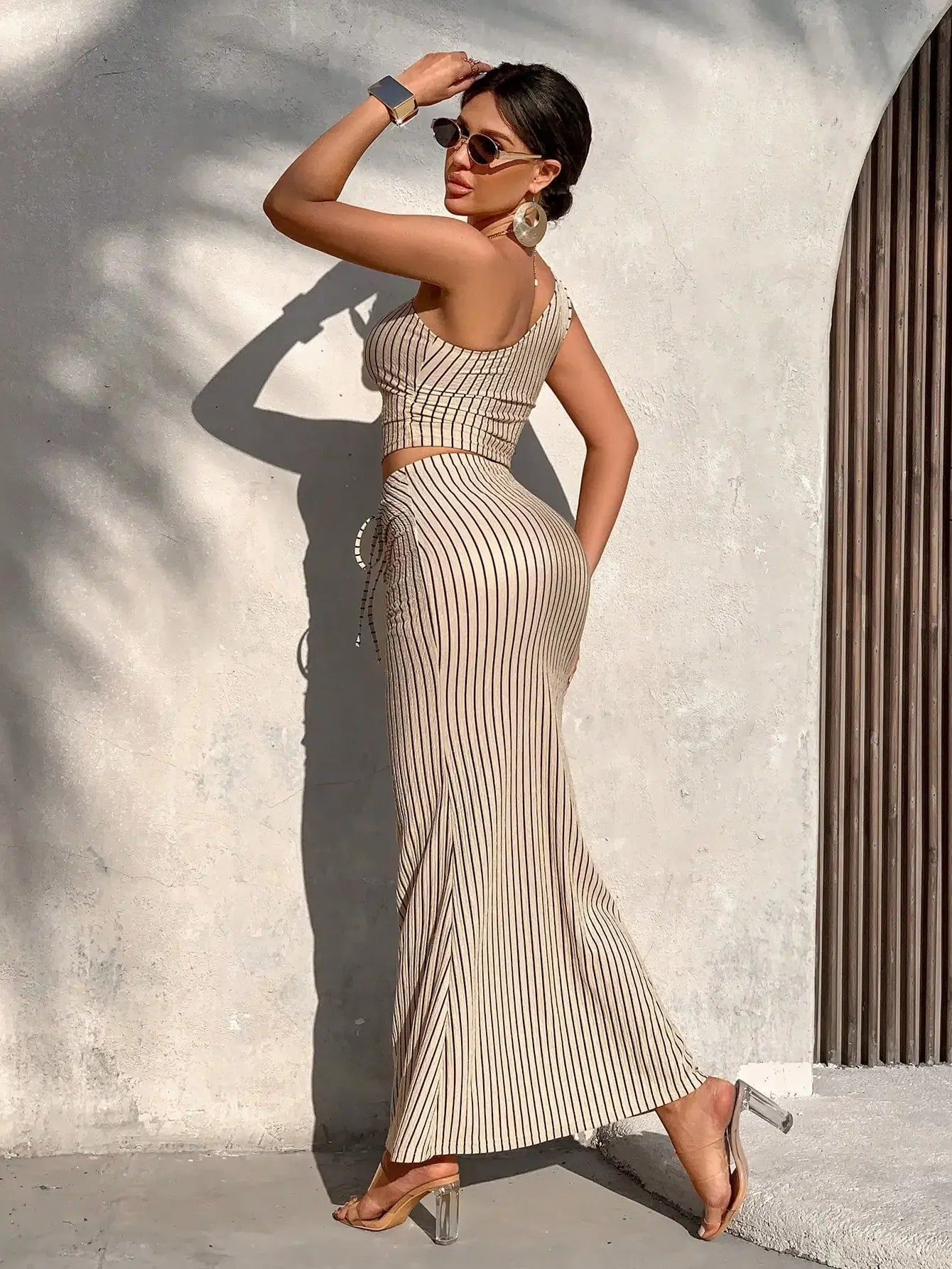 Casual Stripe Mermaid Skirt Two-Piece Set