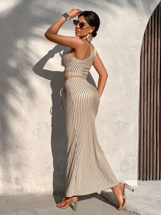 Casual Stripe Mermaid Skirt Two-Piece Set